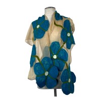 Tan on Turquoise Flower Scarf